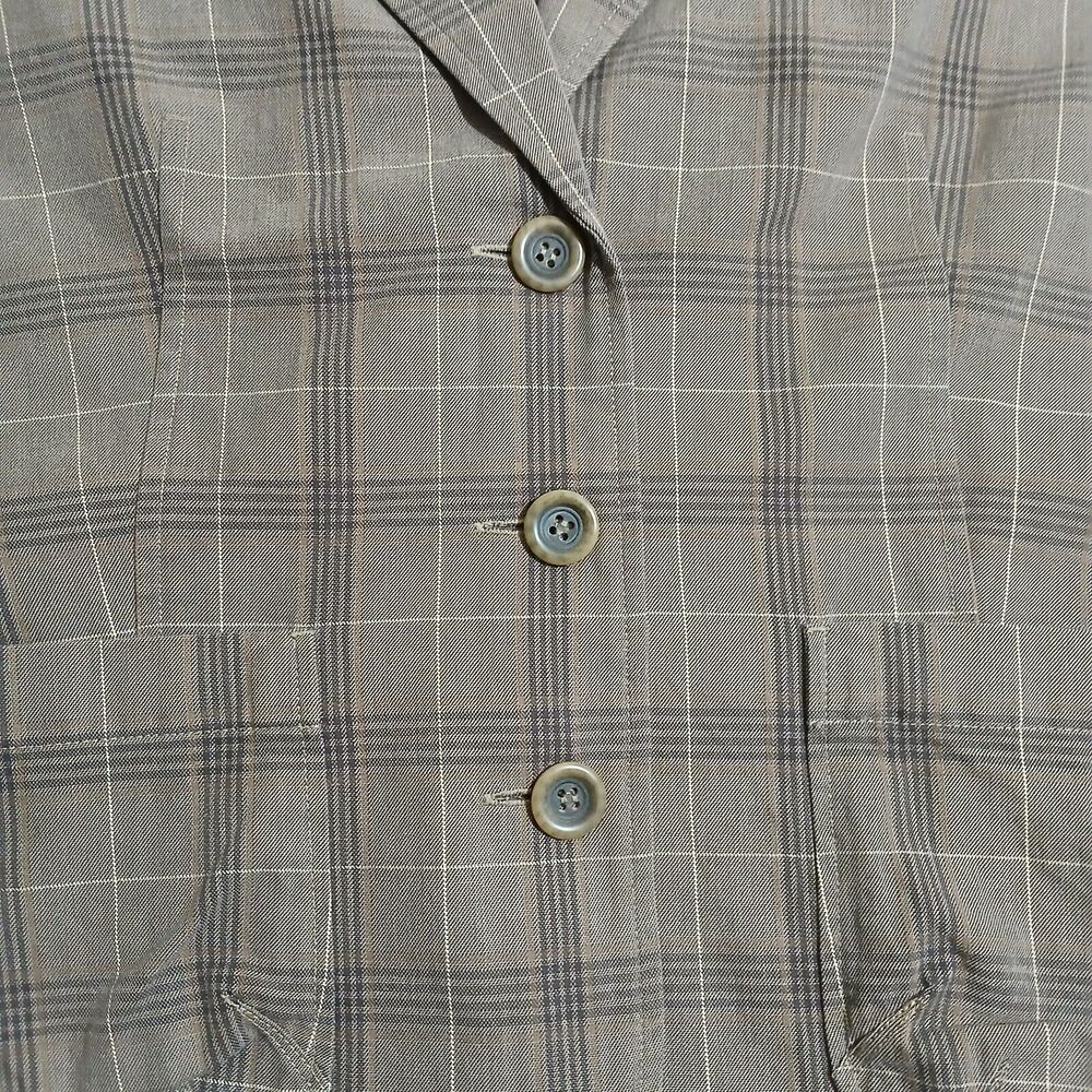 Talbots Women 14 Brown Plaid 100% Cotton V Neck Blazer Office Business - Picture 3 of 12